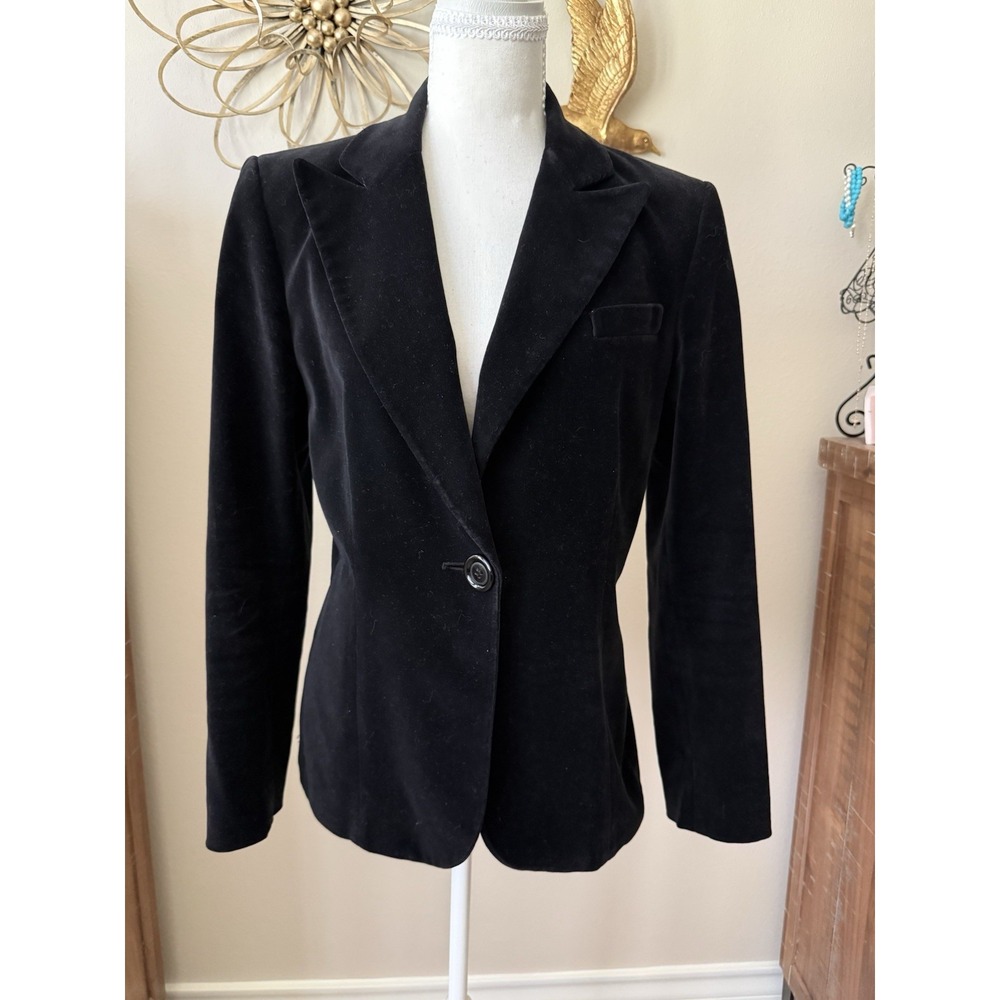 Isabella DeMarco Black Velvet Blazer Women Size 6 Single Button Tuxedo Jacket